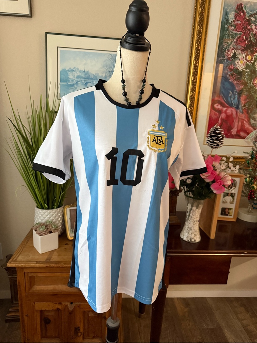 Argentina Blue & White Striped Soccer Jersey - Number 10